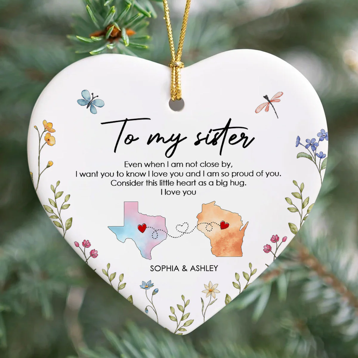 I'm So Proud Of You Sister Personalized Ceramic Ornament, Long Distance Togetherness Birthday Christmas Gift For Sisters, Siblings