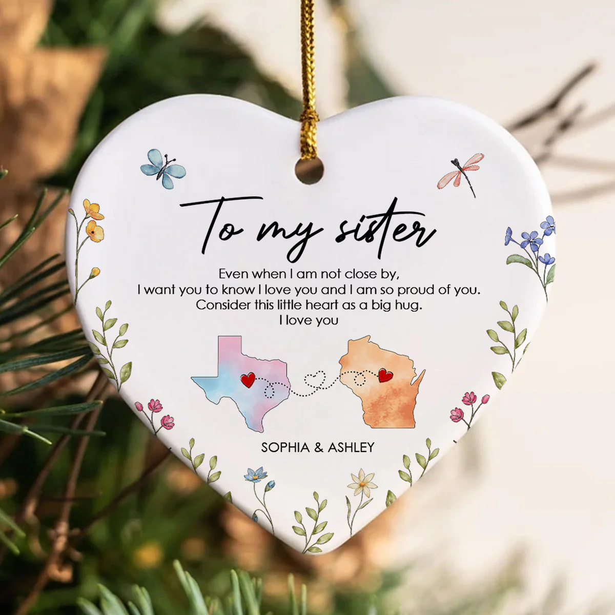 I'm So Proud Of You Sister Personalized Ceramic Ornament, Long Distance Togetherness Birthday Christmas Gift For Sisters, Siblings - Image 2