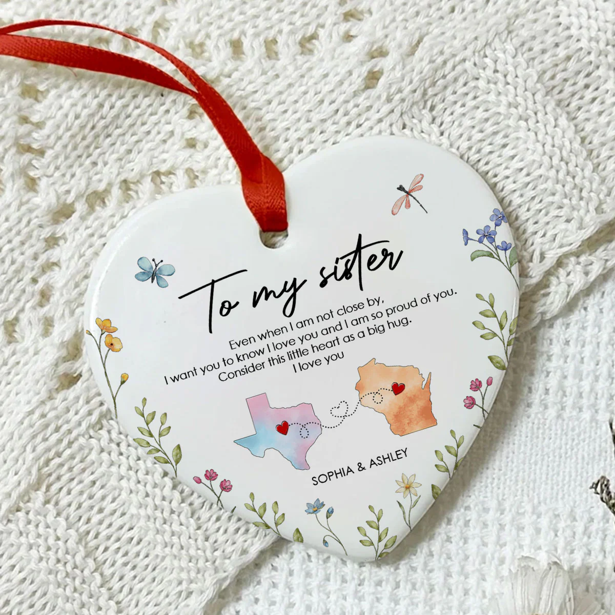 I'm So Proud Of You Sister Personalized Ceramic Ornament, Long Distance Togetherness Birthday Christmas Gift For Sisters, Siblings - Image 5