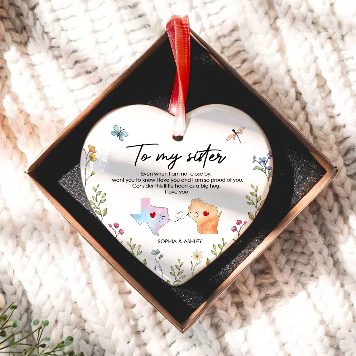 I'm So Proud Of You Sister Personalized Ceramic Ornament, Long Distance Togetherness Birthday Christmas Gift For Sisters, Siblings - Image 7