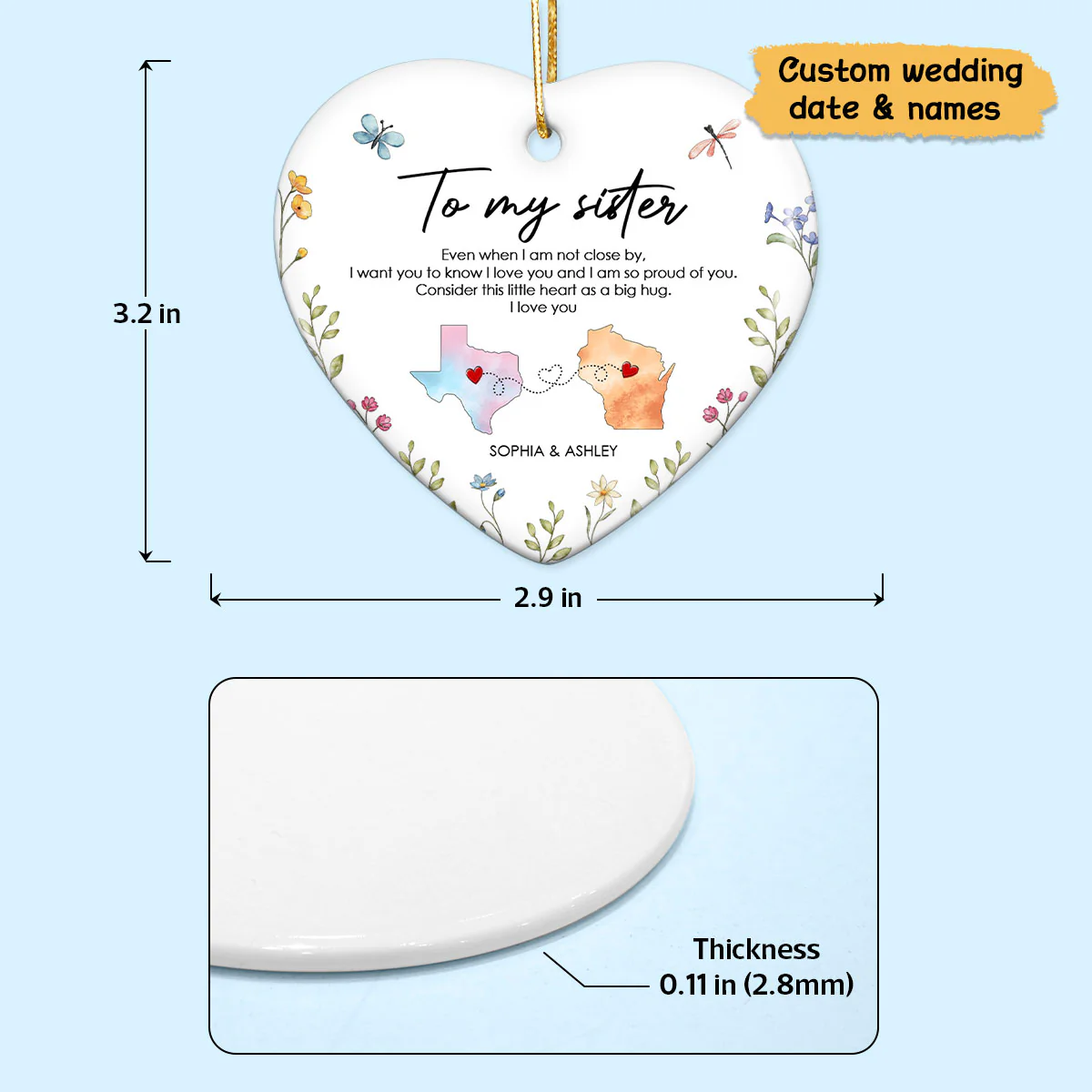 I'm So Proud Of You Sister Personalized Ceramic Ornament, Long Distance Togetherness Birthday Christmas Gift For Sisters, Siblings - Image 8