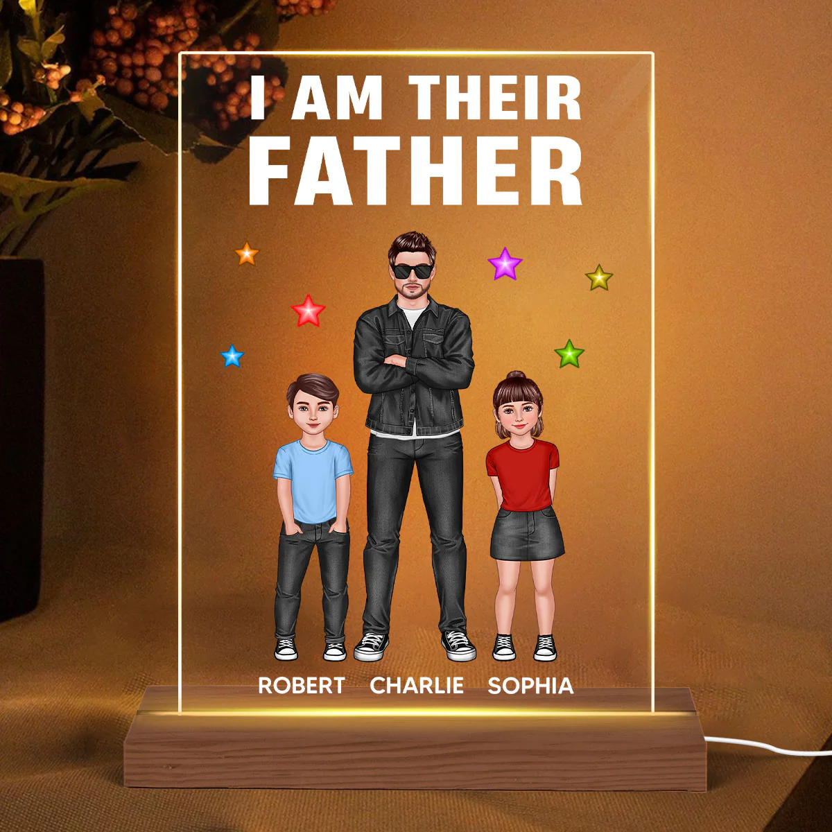 I‘m Their Father Standing Front View Dad And Kids Personalized Rectangle Acrylic LED Night Light