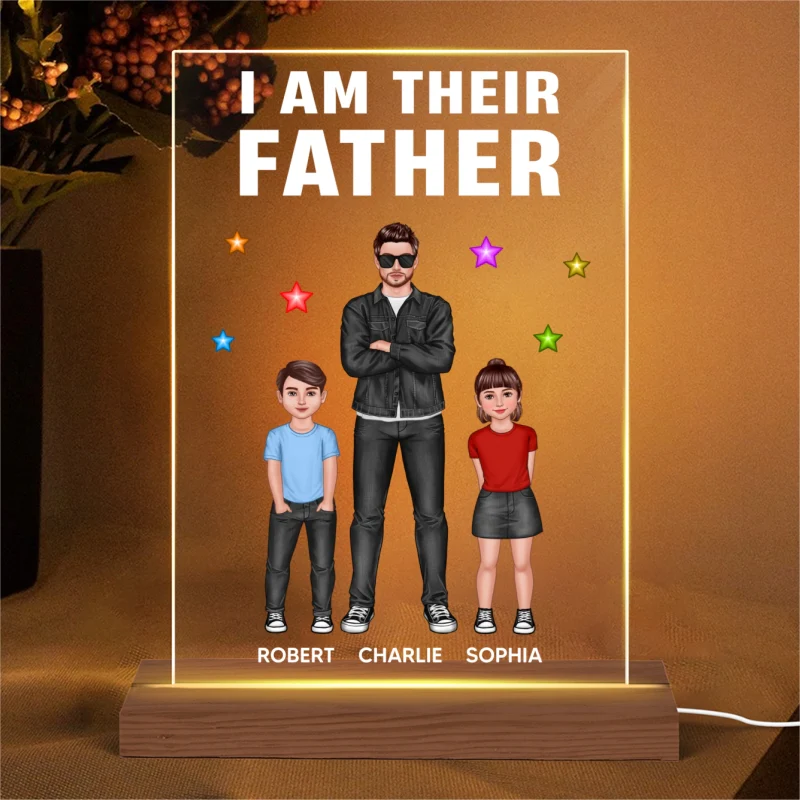 I‘m Their Father Standing Front View Dad And Kids Personalized Rectangle Acrylic LED Night Light - Image 4