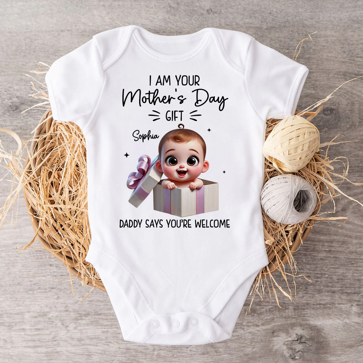 I'm Your Gift Cute Baby Sitting In Gift Box Personalized Baby Onesie, Baby Shirt - Image 3