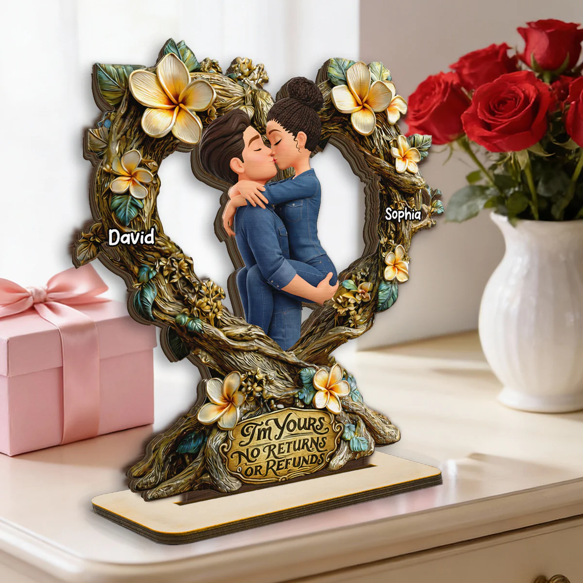 I'm Yours No Returns Or Refunds - Personalized 2-Layered Wooden Plaque - Anniversary, Valentine's Day Gift, Gift For Him, Gift For Her - Image 5