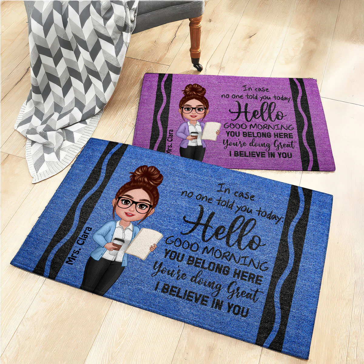 In Case No One Told You Hello I Believe In You Crayon Theme Personalized Doormat, Classroom Decorations For Teacher - Image 5