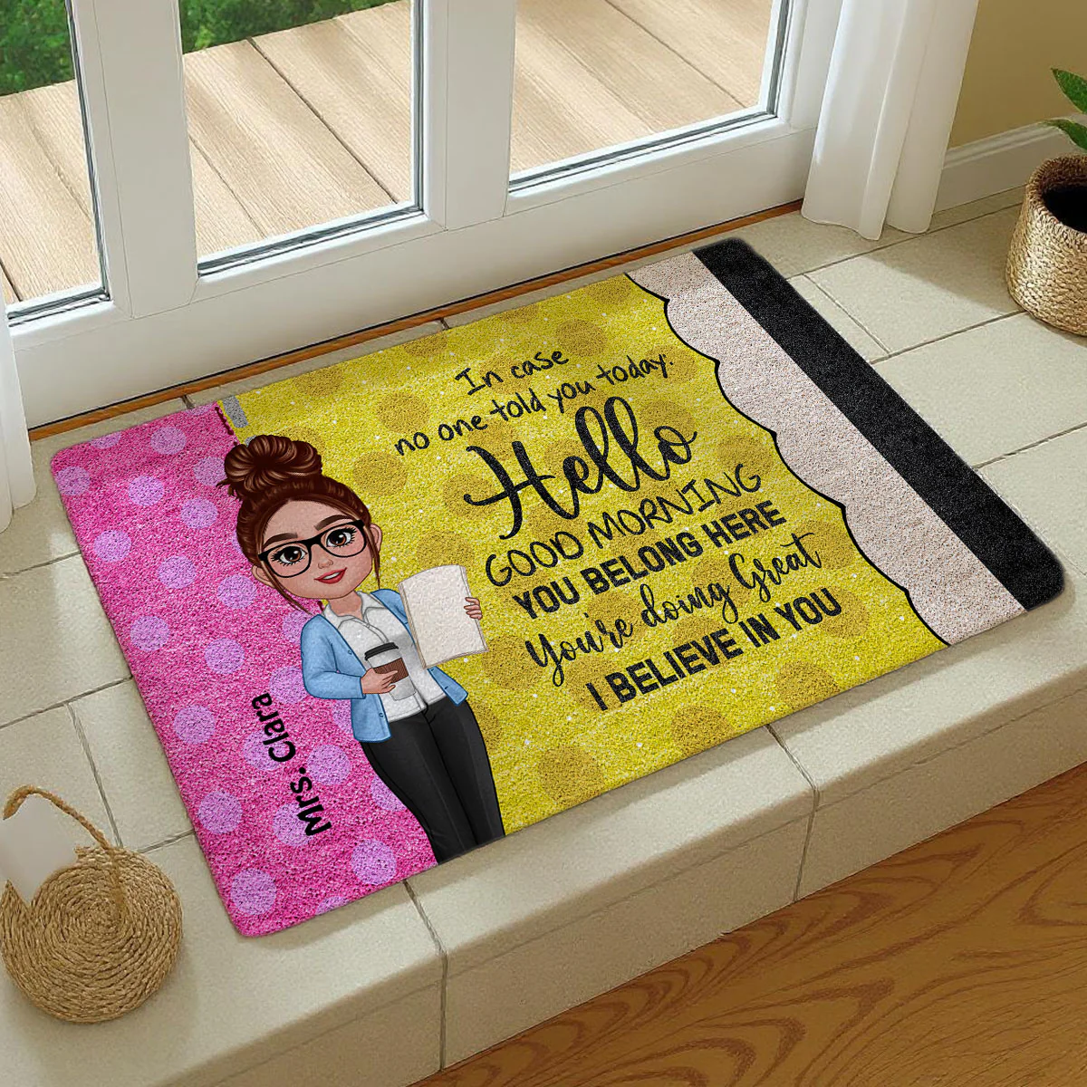 In Case No One Told You Hello I Believe In You Pencil Theme Personalized Doormat, Classroom Decorations For Teacher - Image 3