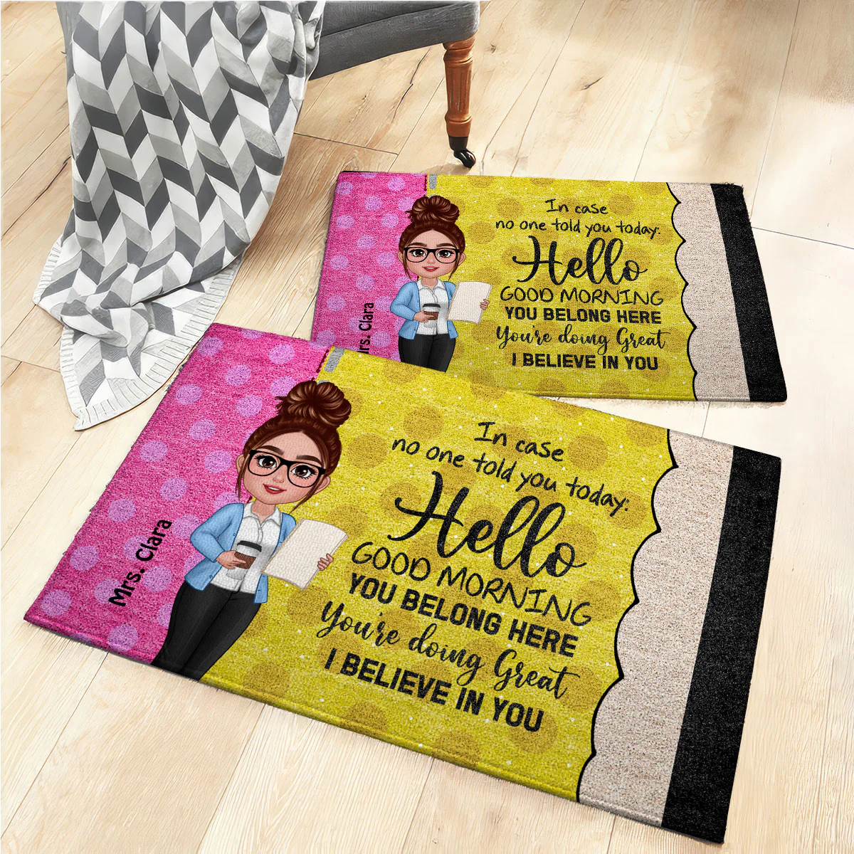 In Case No One Told You Hello I Believe In You Pencil Theme Personalized Doormat, Classroom Decorations For Teacher - Image 6