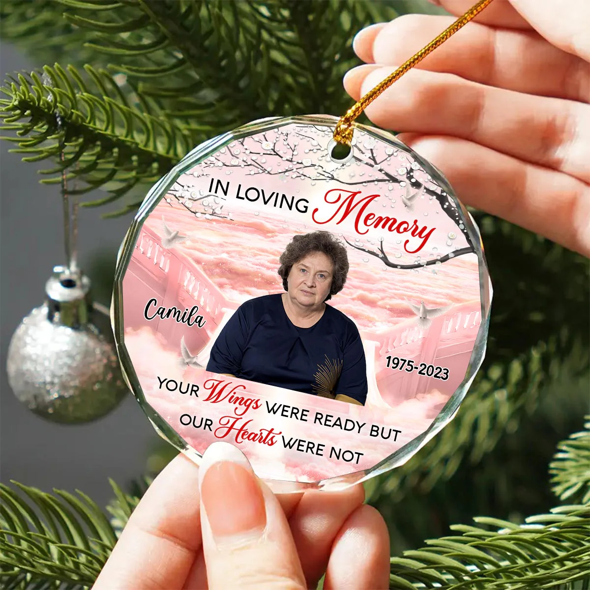 In Loving Memory Memorial Keepsake Blossom Tree Heaven Personalized Glass Ornament - Image 2