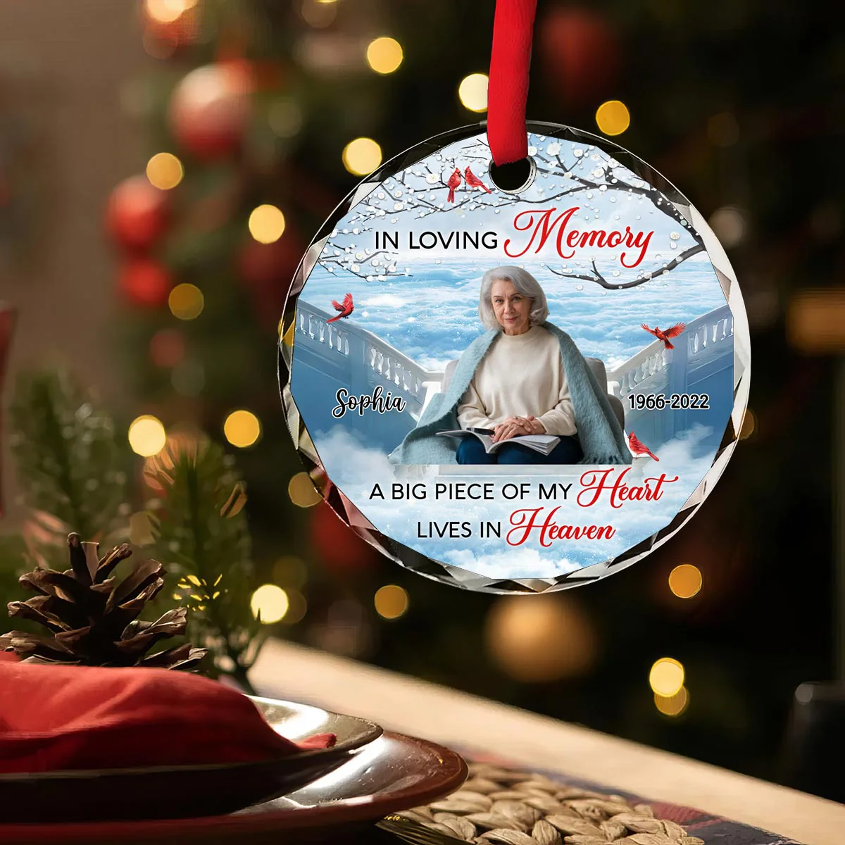 In Loving Memory Memorial Keepsake Blossom Tree Heaven Personalized Glass Ornament - Image 3
