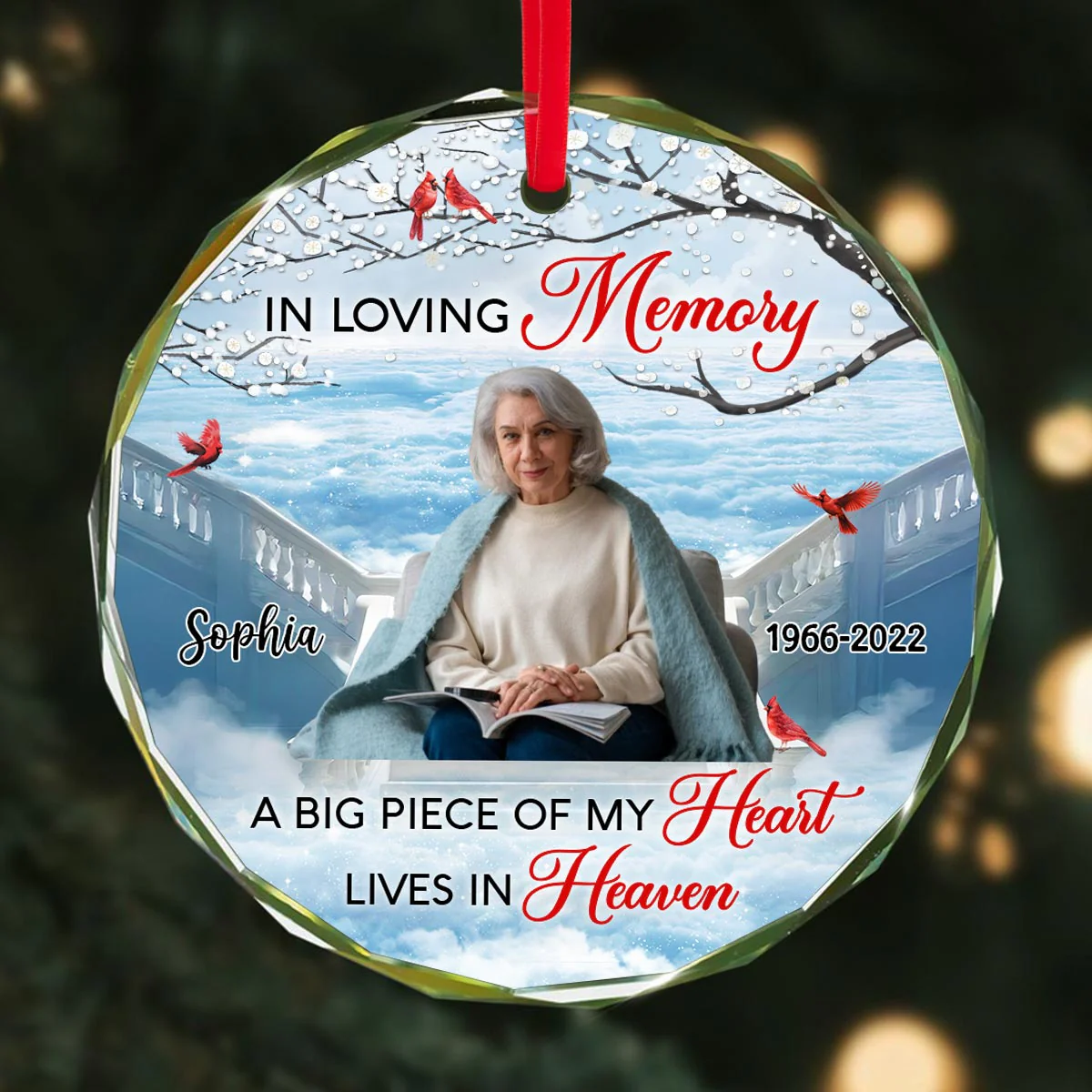 In Loving Memory Memorial Keepsake Blossom Tree Heaven Personalized Glass Ornament - Image 7
