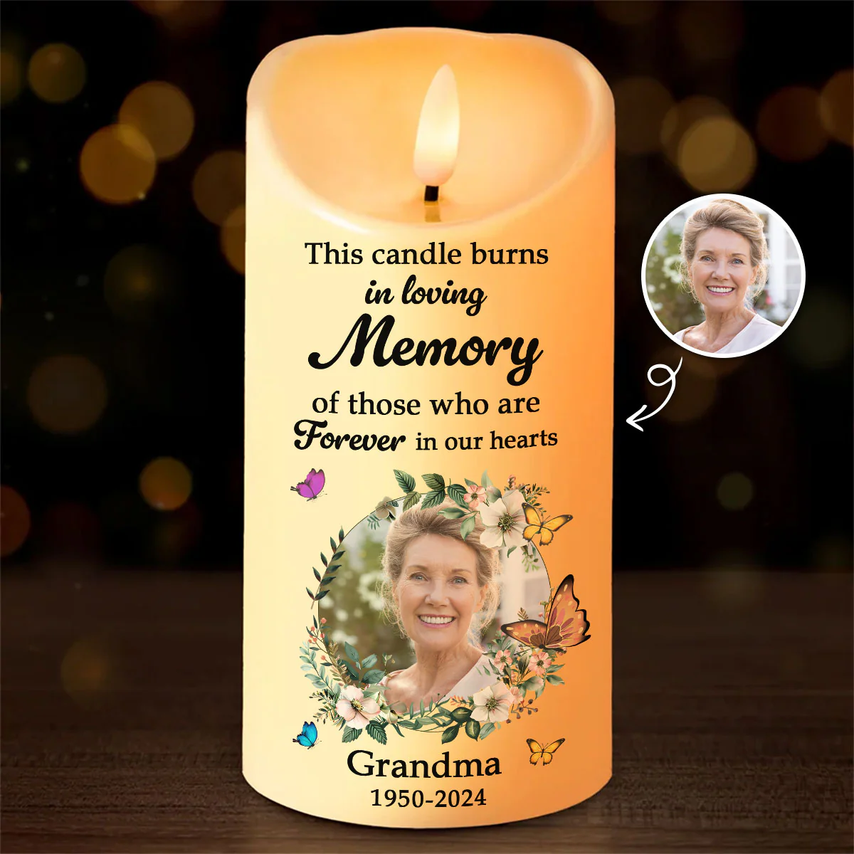 In Loving Memory Of Lost Loved Ones, Custom Photo Personalized LED Candle, Sympathy Gift - Image 2