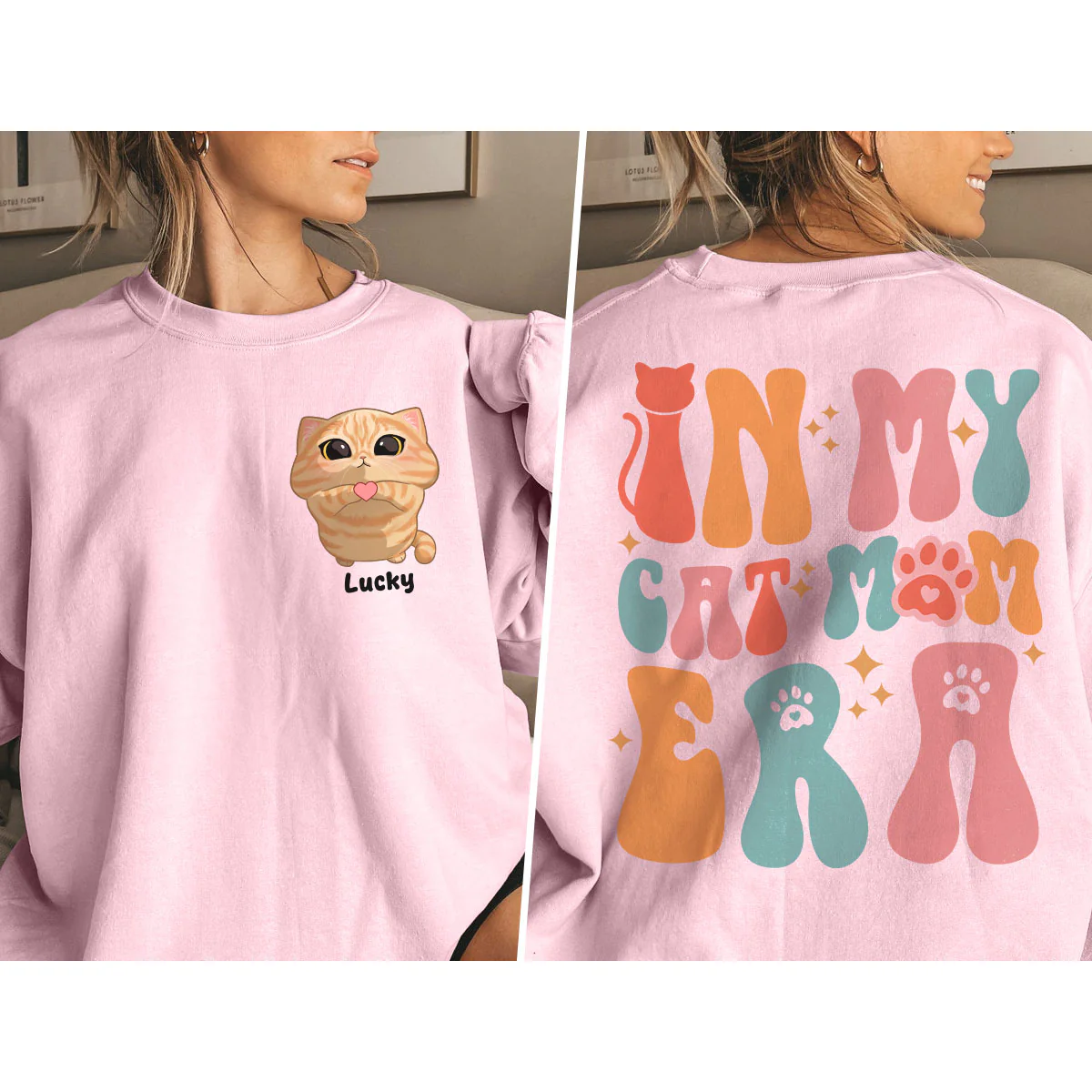 In My Cat Mom Era Gift For Cat Lover Cute Cat Looking Up Personalized Double Sided Sweatshirt - Image 2