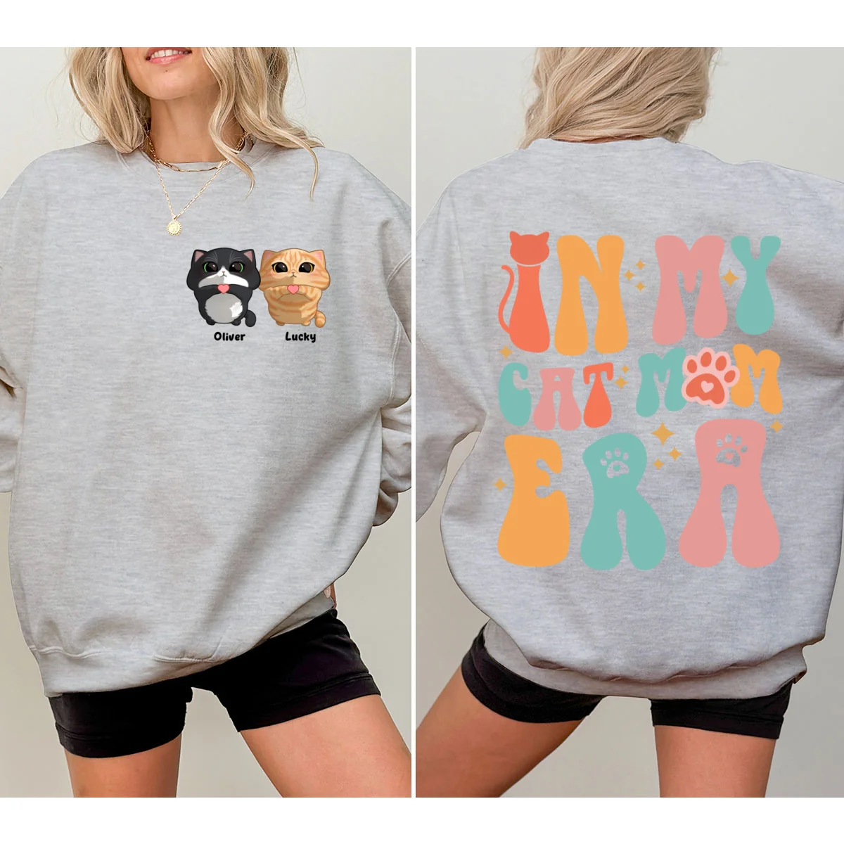 In My Cat Mom Era Gift For Cat Lover Cute Cat Looking Up Personalized Double Sided Sweatshirt - Image 7