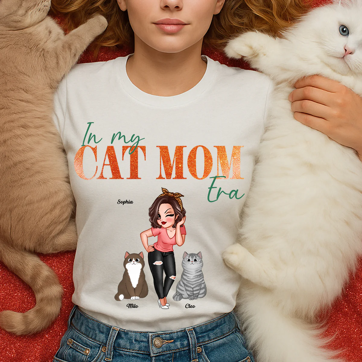 In My Cat Mom Era Pretty Woman & Fluffy Cats - Personalized Shirt - Image 3