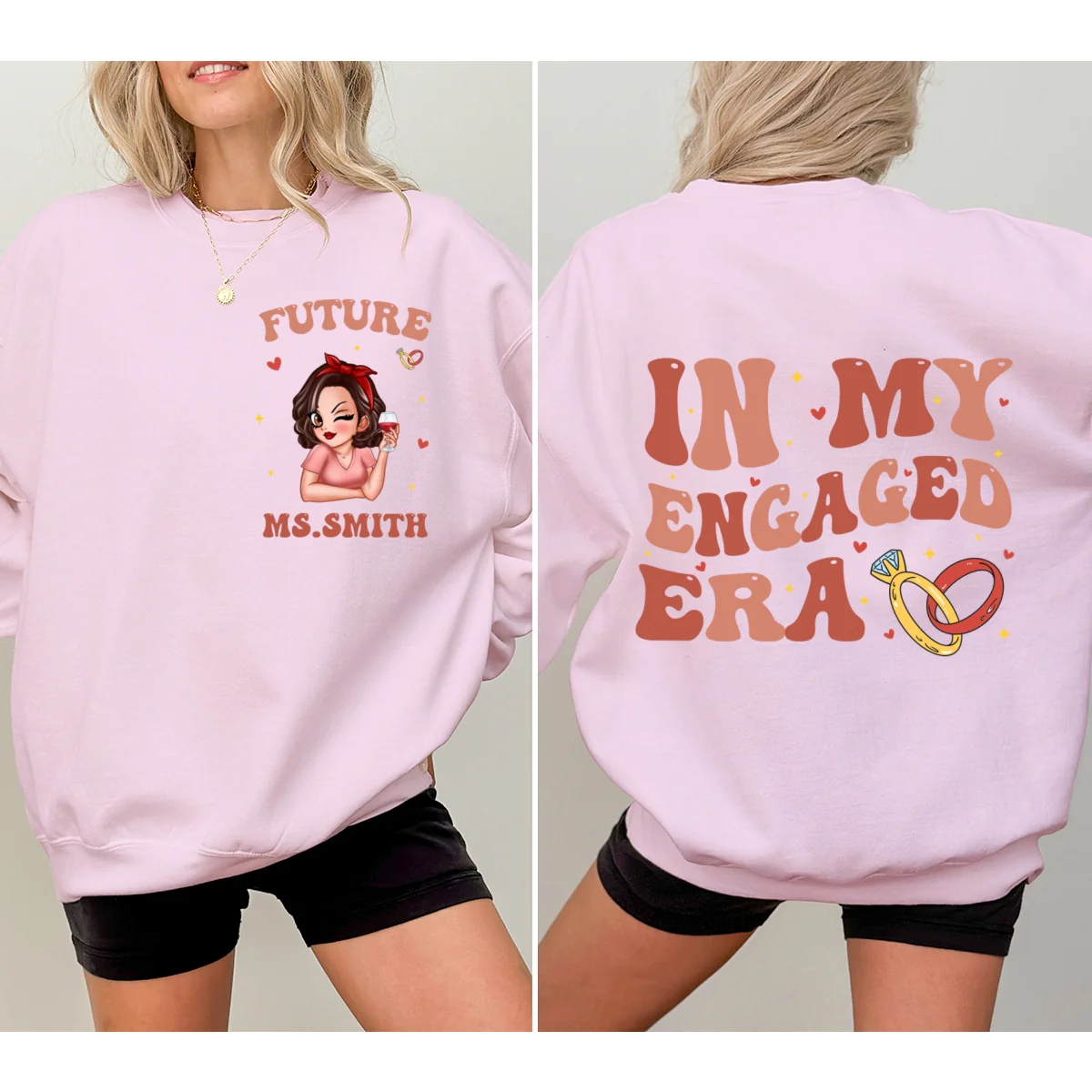 In My Engaged Era Pretty Girl Personalized Double Sided Sweatshirt,  Gift, Engagement Gift For Her, Gift For The Bride-To-Be - Image 10