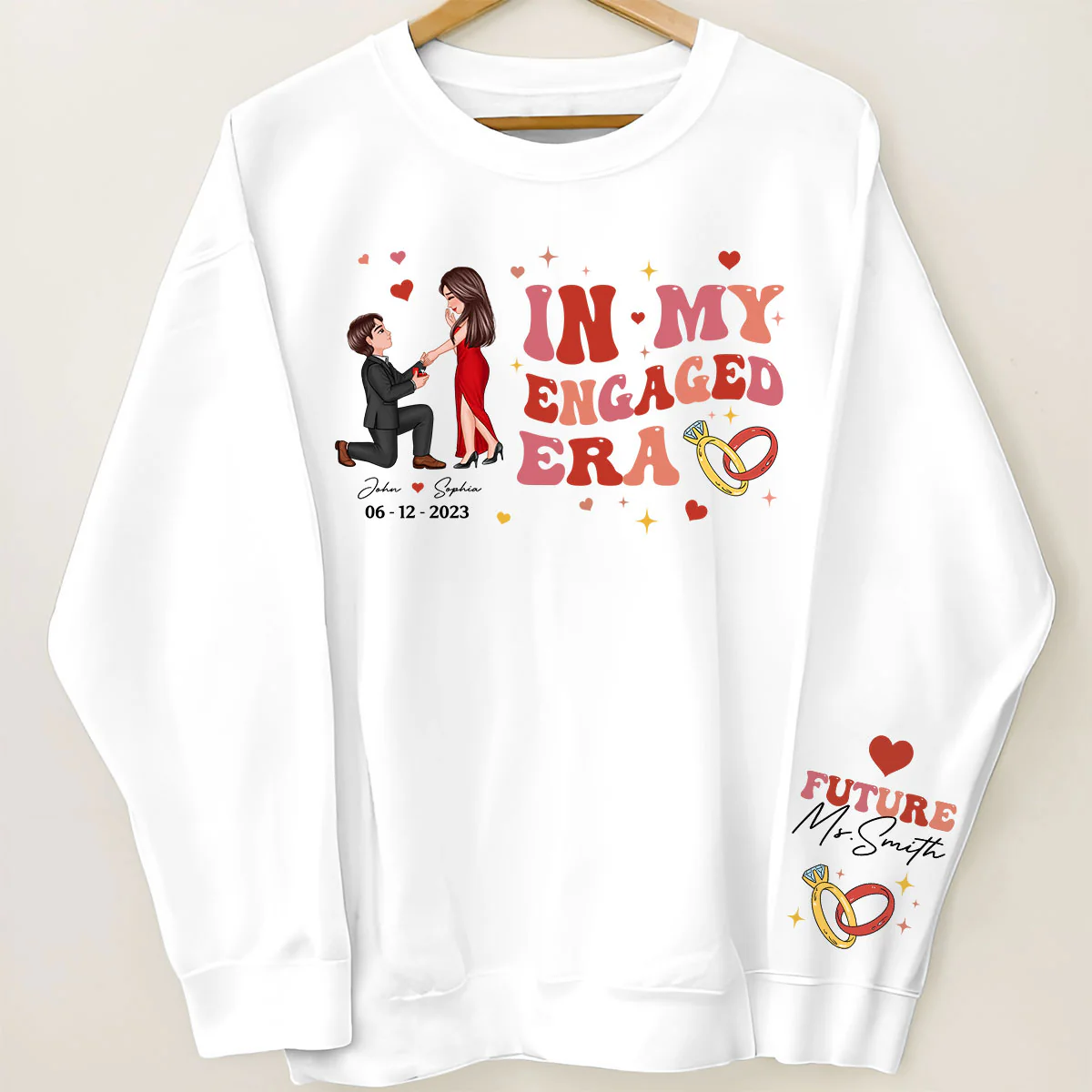 In My Engaged Era Proposing Couple Personalized Sleeved Printed Sweatshirt, Gift, Engagement Gift For Her, Gift For The Bride-To-Be - Image 6