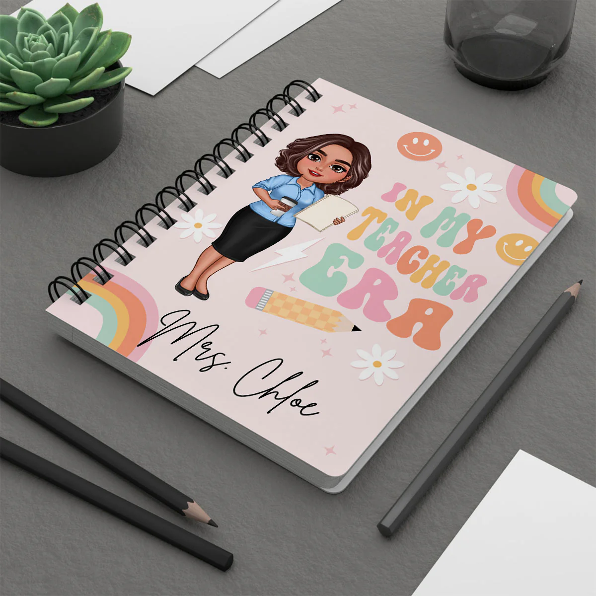 In My Teacher Era Teacher Name Personalized Spiral Notebook Journal, Back To School Stationery - Image 3