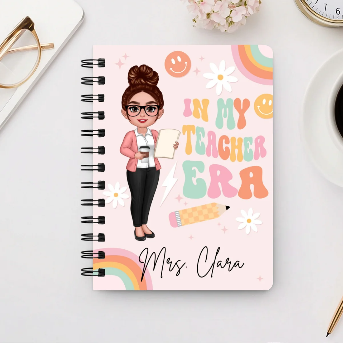 In My Teacher Era Teacher Name Personalized Spiral Notebook Journal, Back To School Stationery - Image 7
