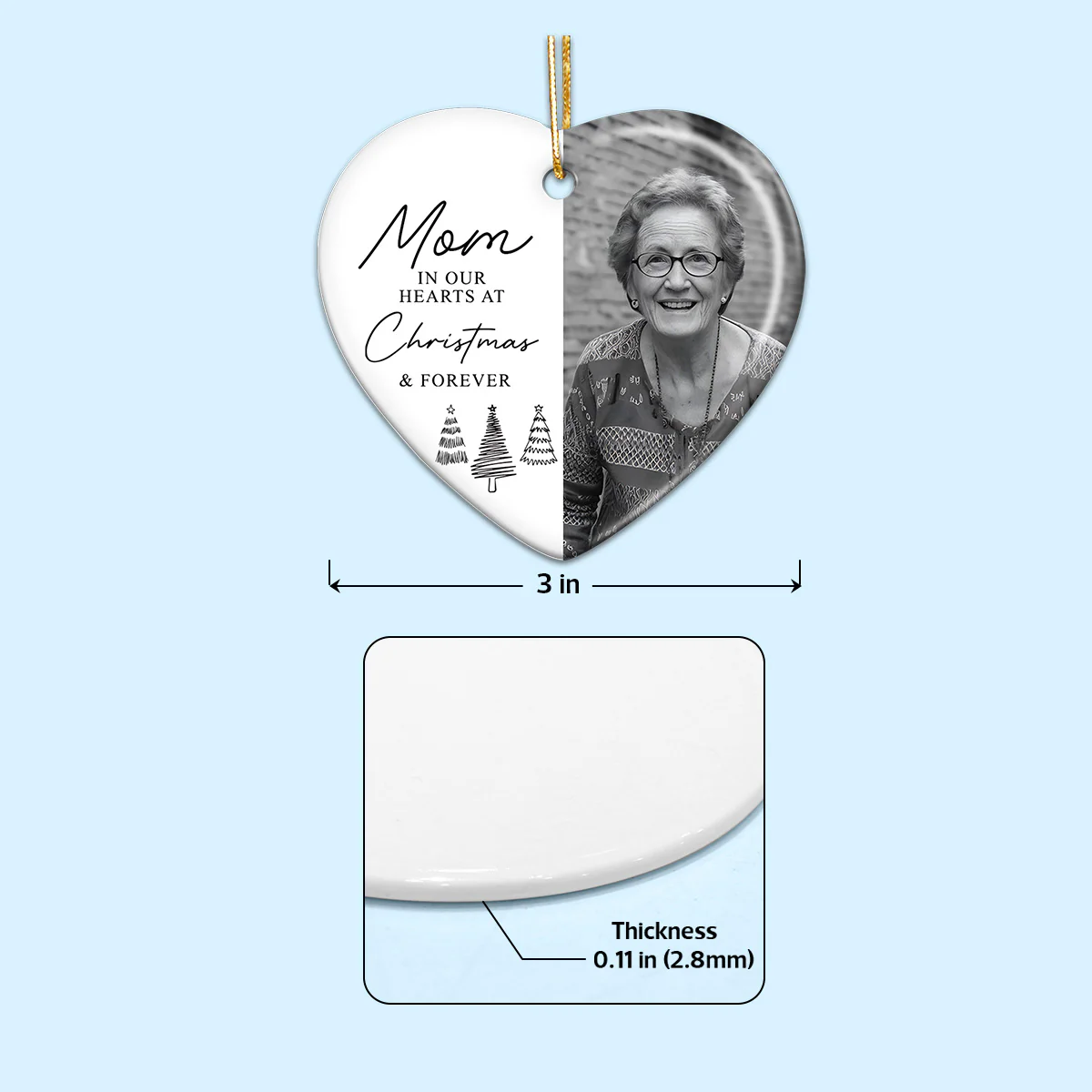In Our Hearts At Christmas & Forever Custom Photo - Personalized Ceramic Ornament - Remembrance Keepsake, Memorial Gift - Image 8