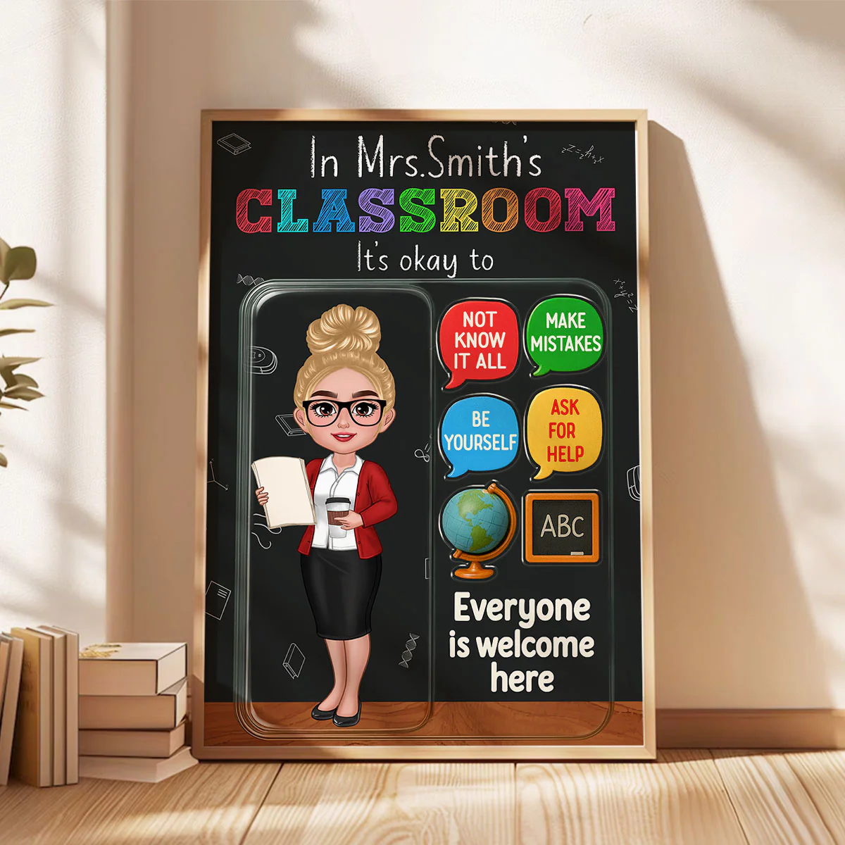 In Teacher Classroom 3D Effect Action Figure Personalized Poster, Back to School Gift for Teachers