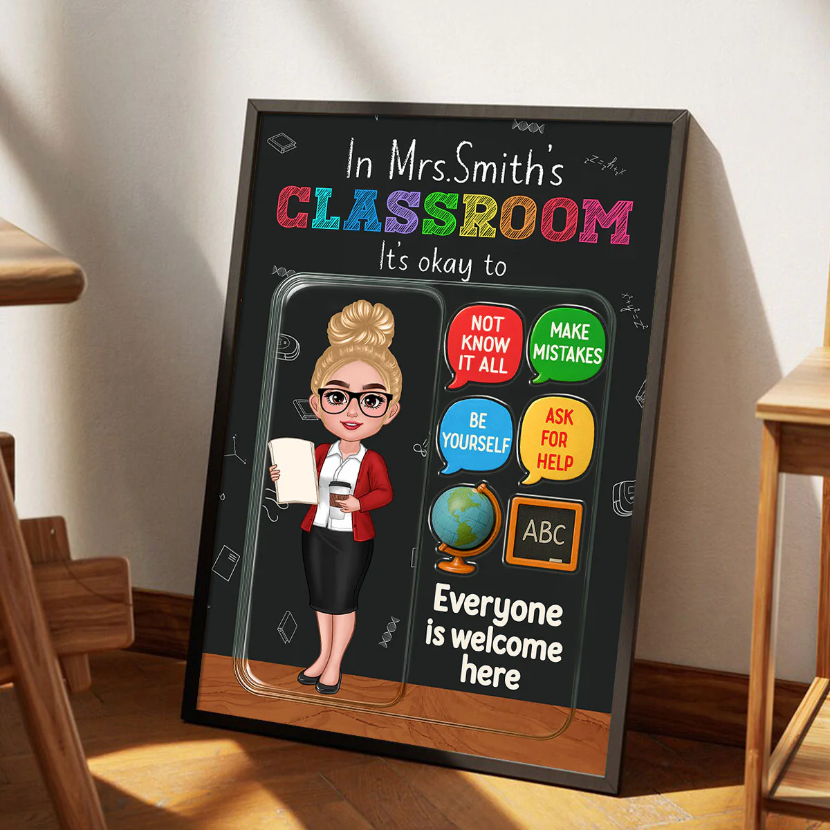 In Teacher Classroom 3D Effect Action Figure Personalized Poster, Back to School Gift for Teachers - Image 5