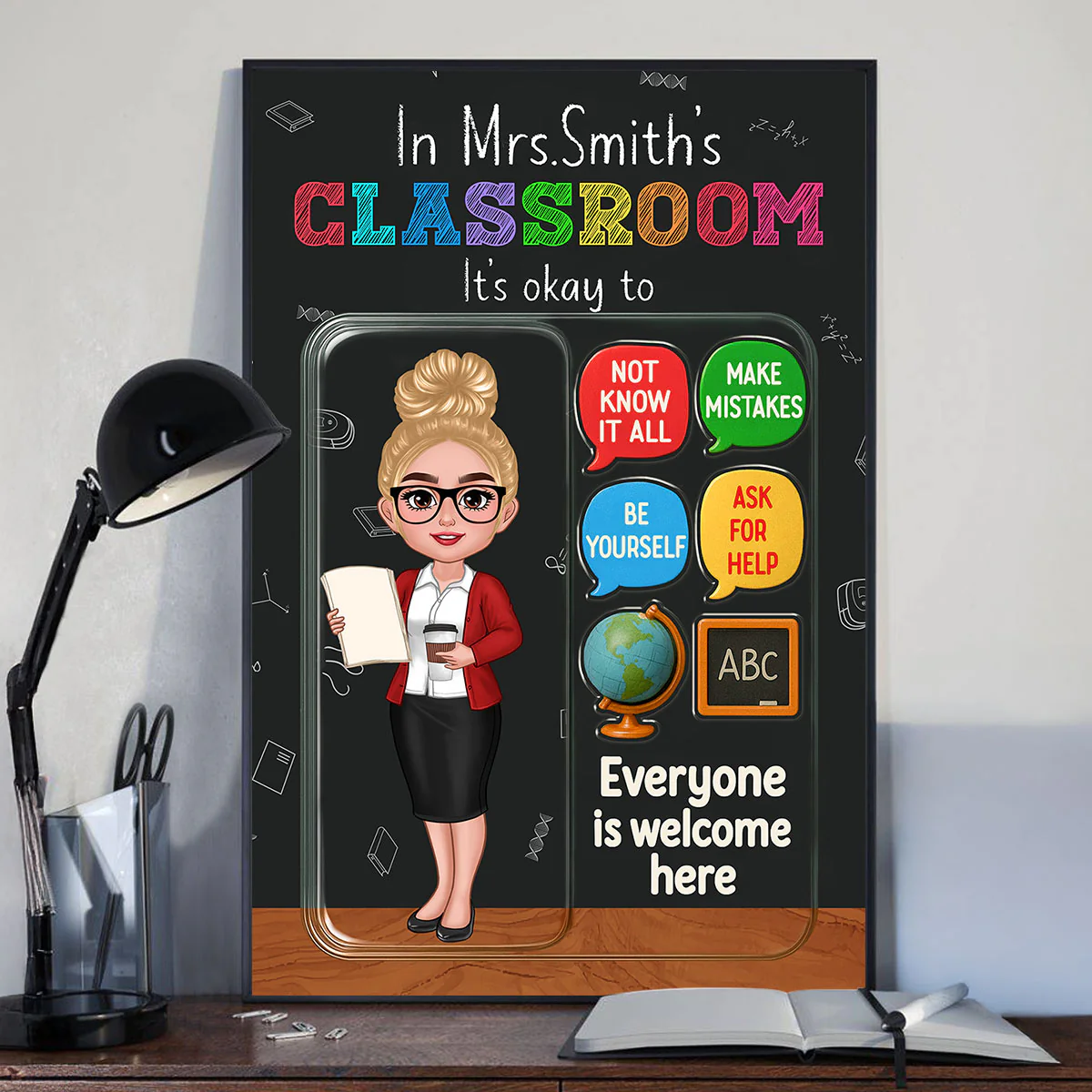 In Teacher Classroom 3D Effect Action Figure Personalized Poster, Back to School Gift for Teachers - Image 6
