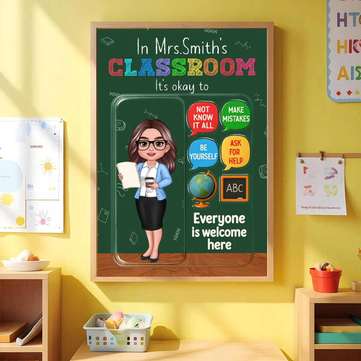In Teacher Classroom 3D Effect Action Figure Personalized Poster, Back to School Gift for Teachers - Image 7