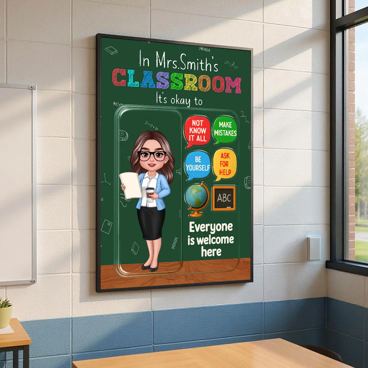 In Teacher Classroom 3D Effect Action Figure Personalized Poster, Back to School Gift for Teachers - Image 8
