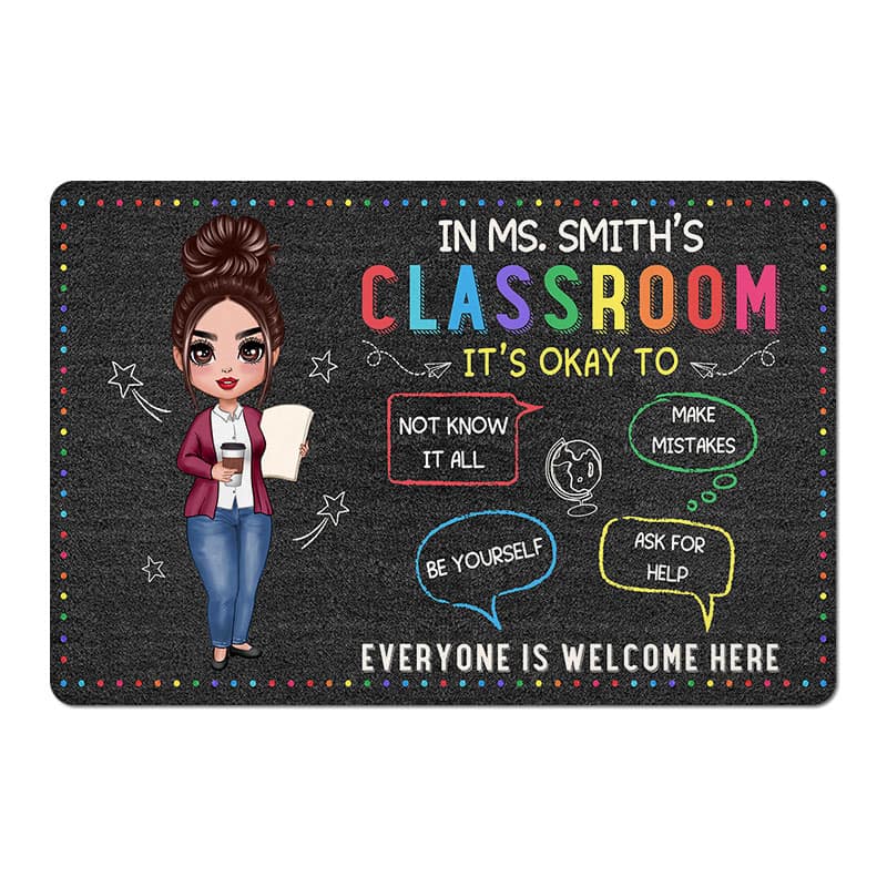 In Teacher Classroom It‘s Okay Everyone Is Welcome Here Personalized Doormat - Image 2