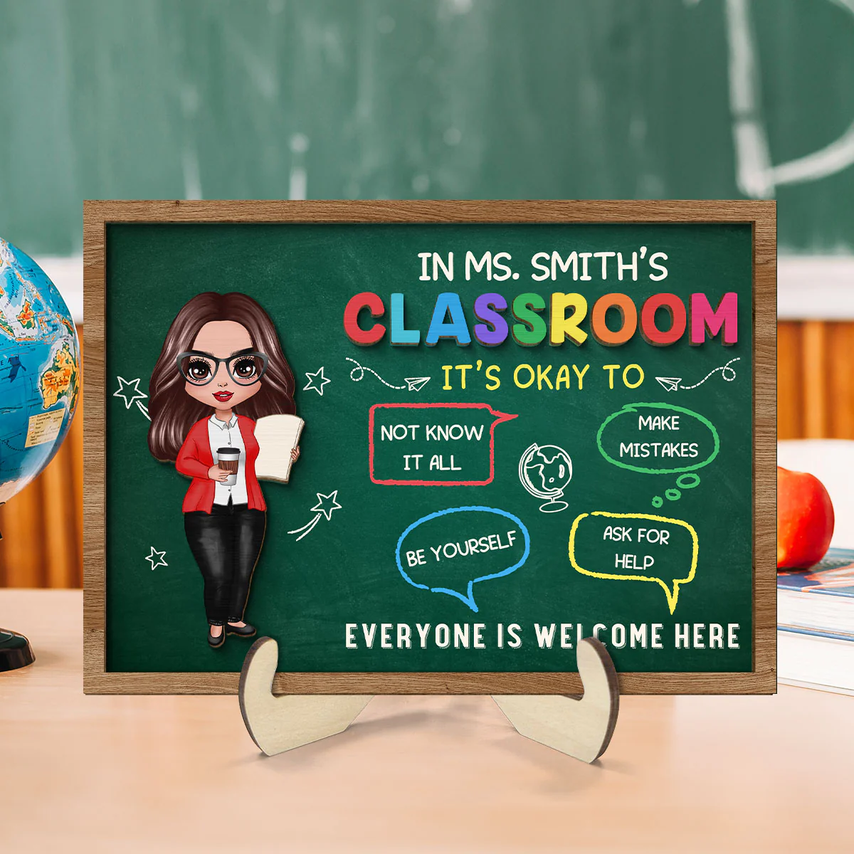 In Teacher Classroom It‘s Okay Everyone Is Welcome Here Personalized 2-Layer Wooden Plaque, Classroom Decor - Image 2