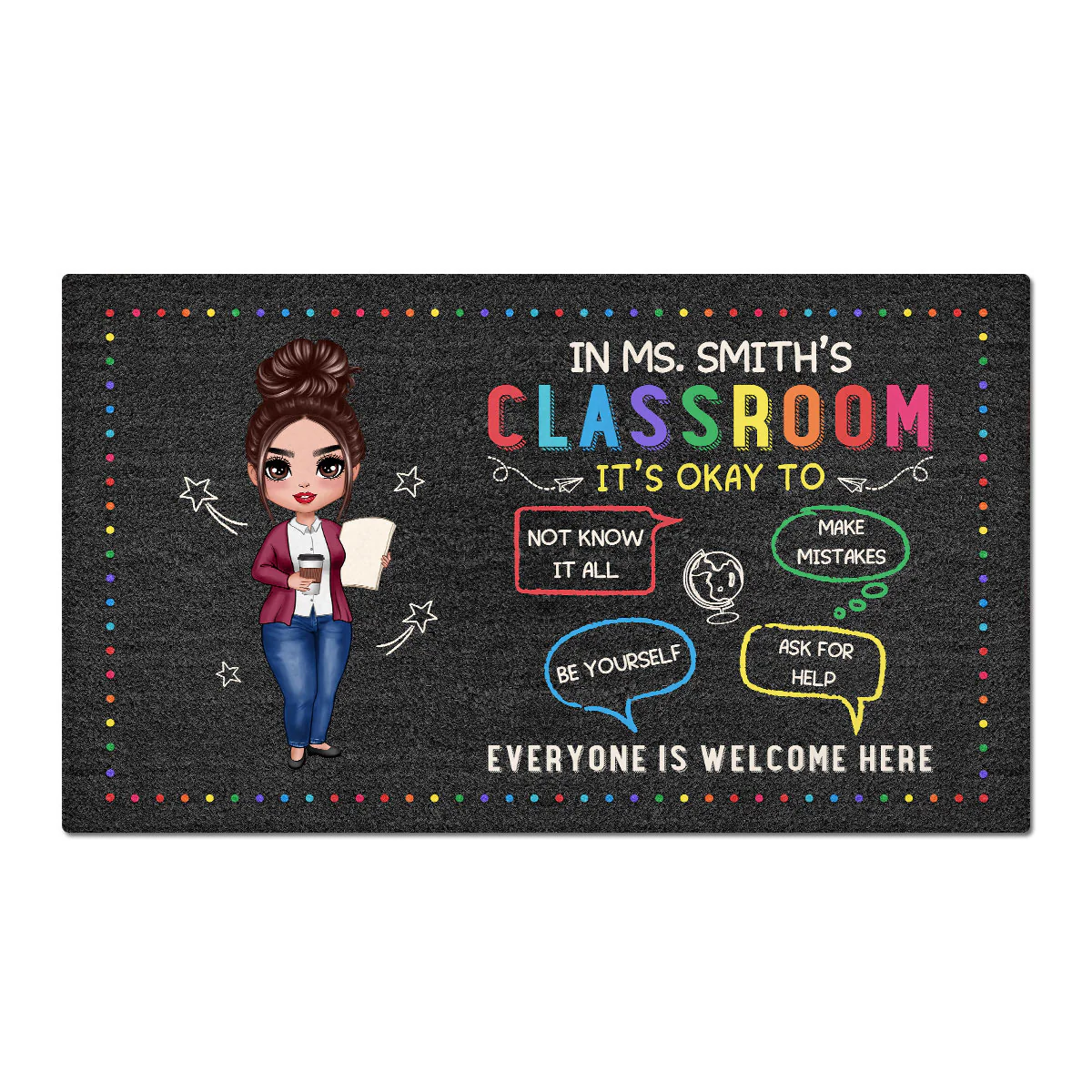 In Teacher Classroom It‘s Okay Everyone Is Welcome Here Personalized Classroom Doormat - Image 2