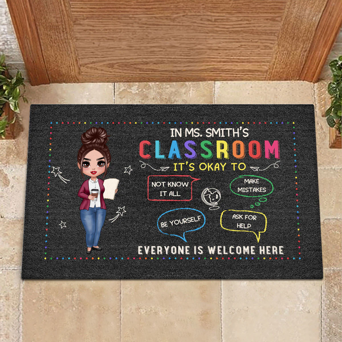 In Teacher Classroom It‘s Okay Everyone Is Welcome Here Personalized Doormat