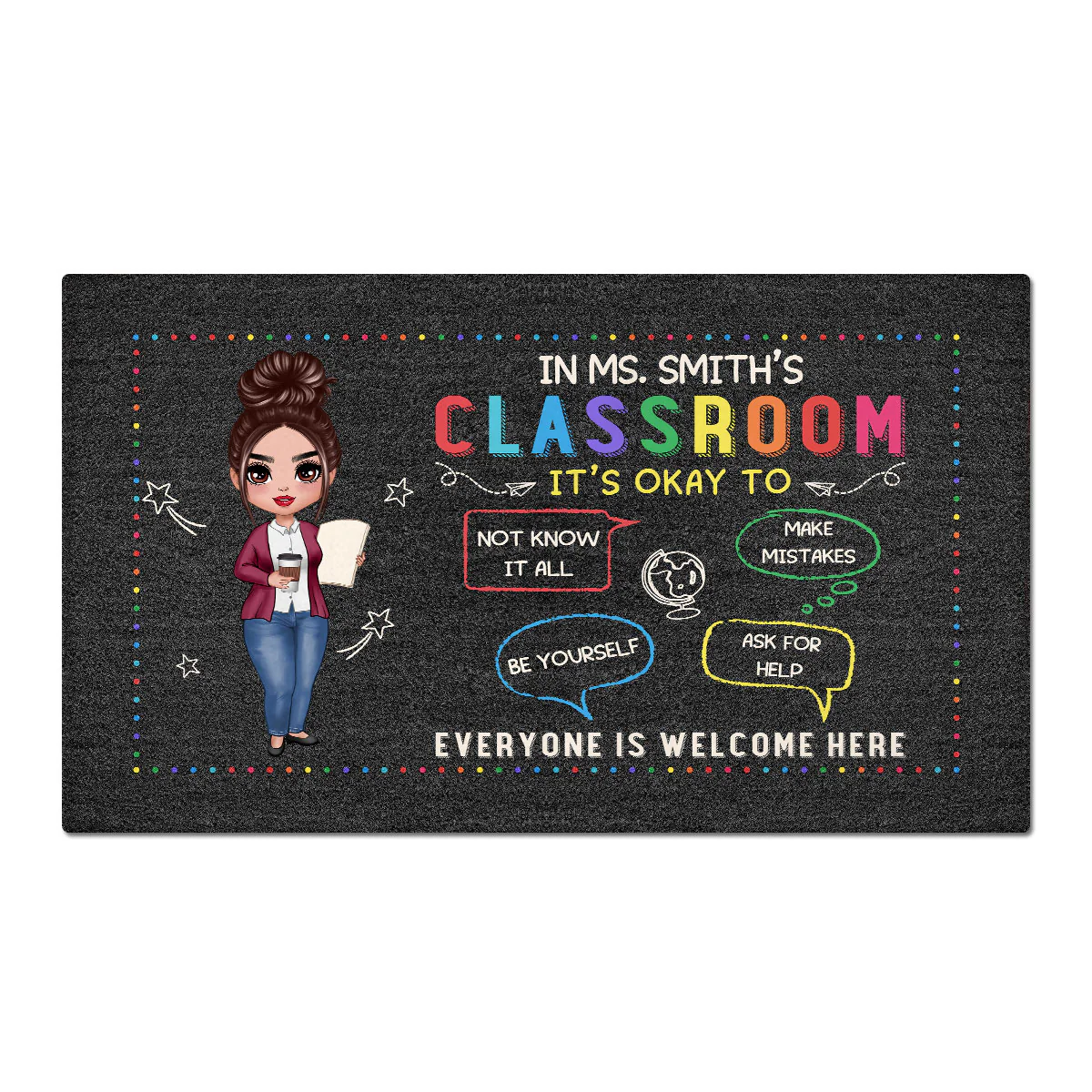 In Teacher Classroom It‘s Okay Everyone Is Welcome Here Personalized Doormat - Image 2