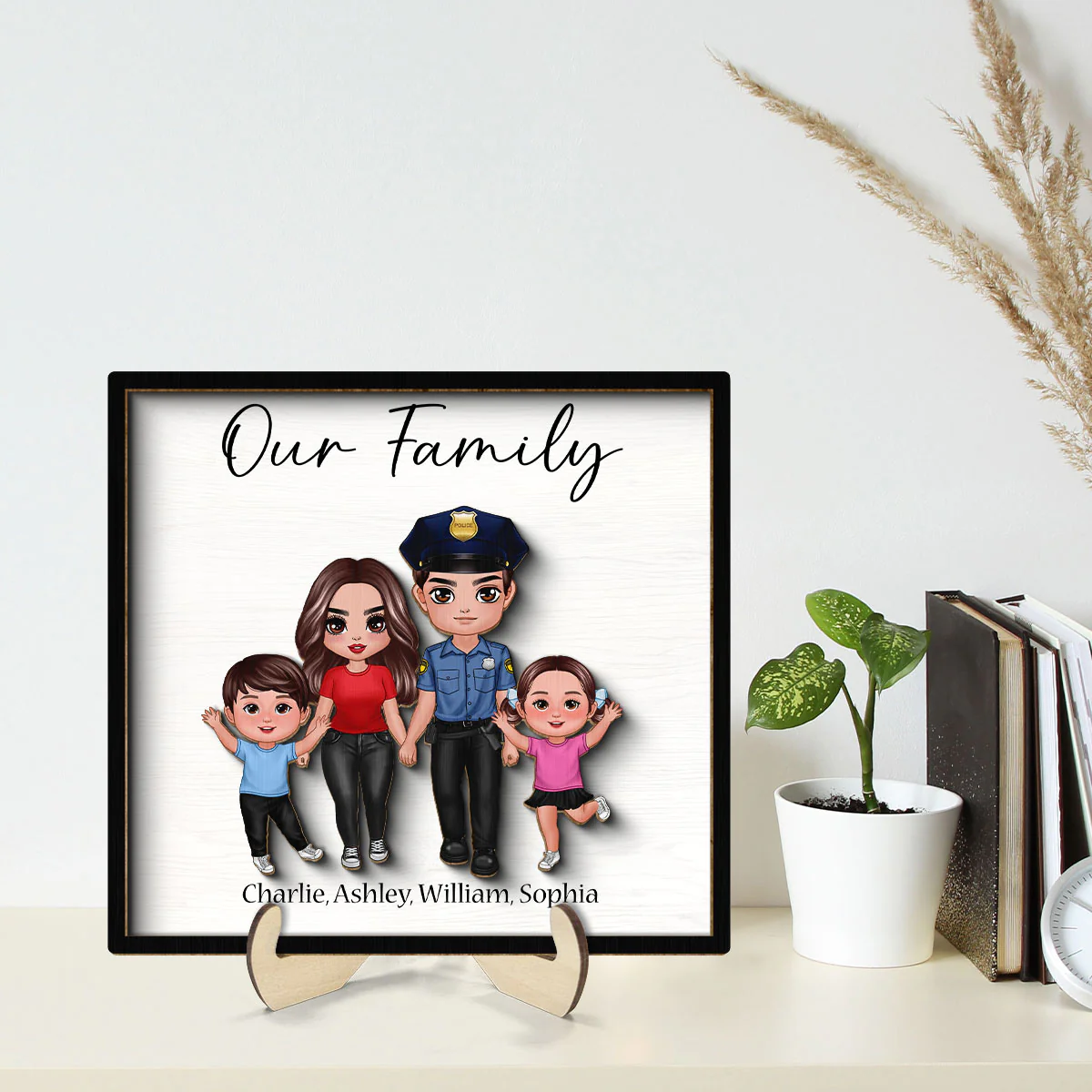 In This Family No One Fights Alone Family Gift By Occupations Nurse Firefighter Police Officer Personalized 2-Layer Wooden Plaque - Image 2