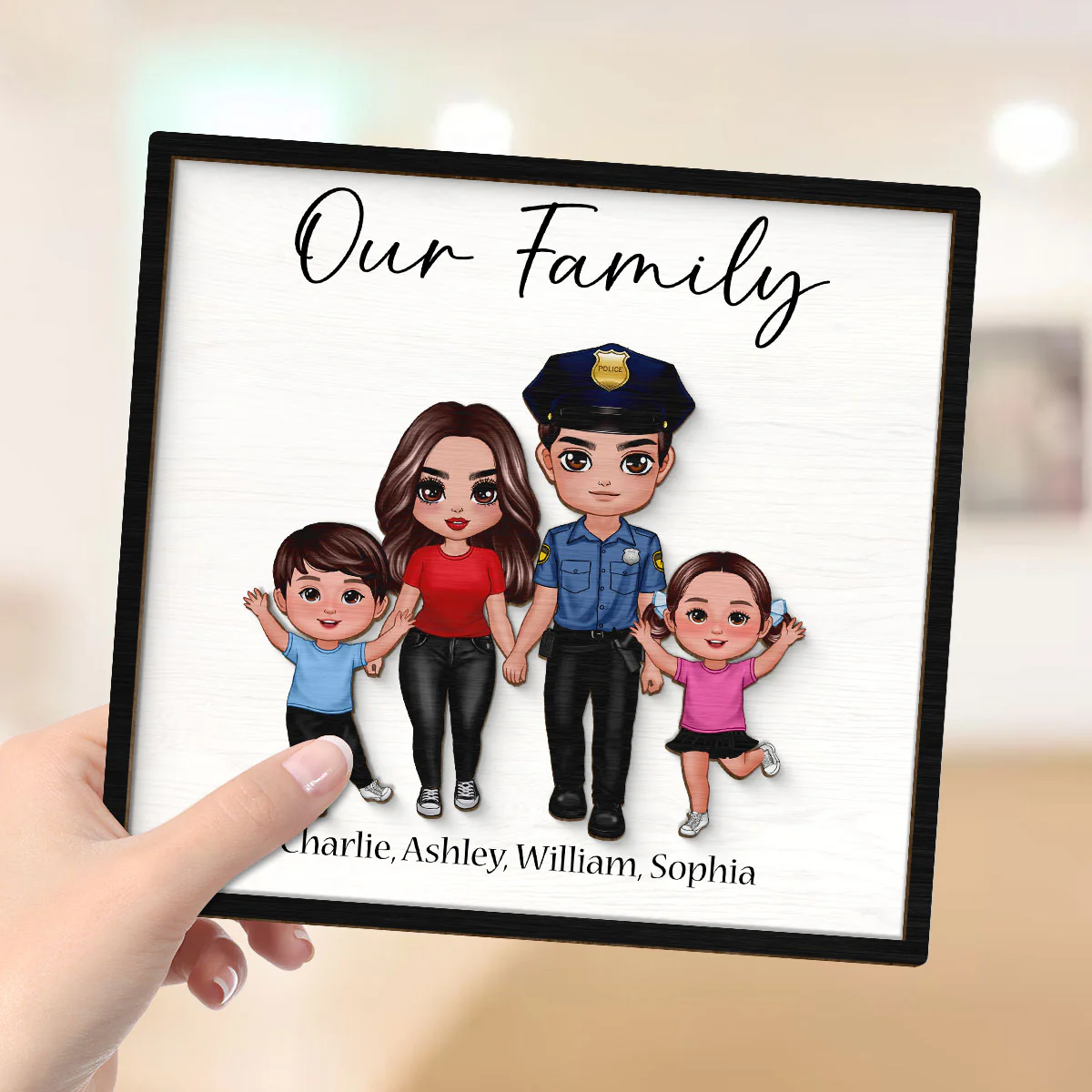In This Family No One Fights Alone Family Gift By Occupations Nurse Firefighter Police Officer Personalized 2-Layer Wooden Plaque - Image 4