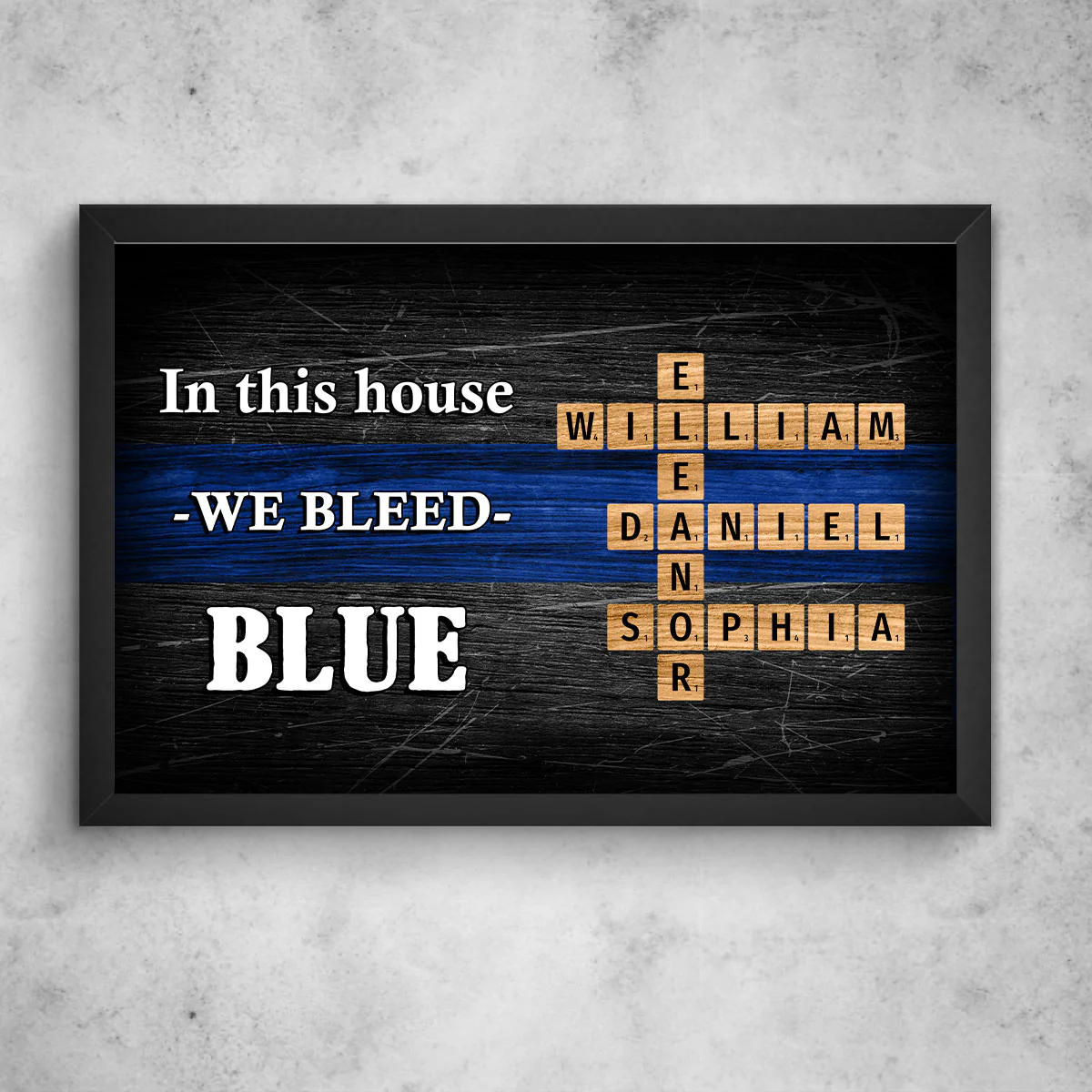 In This House We Bleed Blue Family Crossword Art Puzzle, Personalized Thin Blue Line Poster, Meaningful Father's Day Gift for Dad, Gift for Husband - Image 5