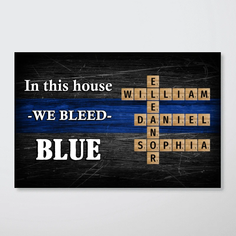 In This House We Bleed Blue Family Crossword Art Puzzle, Personalized Thin Blue Line Poster, Meaningful Father's Day Gift for Dad, Gift for Husband - Image 7