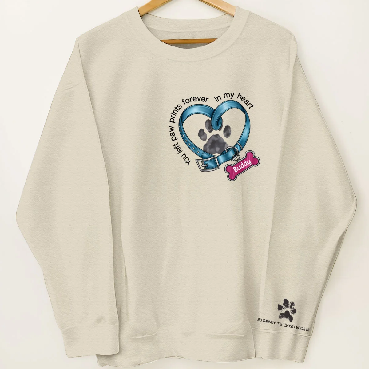 In Your Heart I‘ll Always Be Dog Collar Heart Light Color Personalized Sleeve Printed Sweatshirt - Image 10
