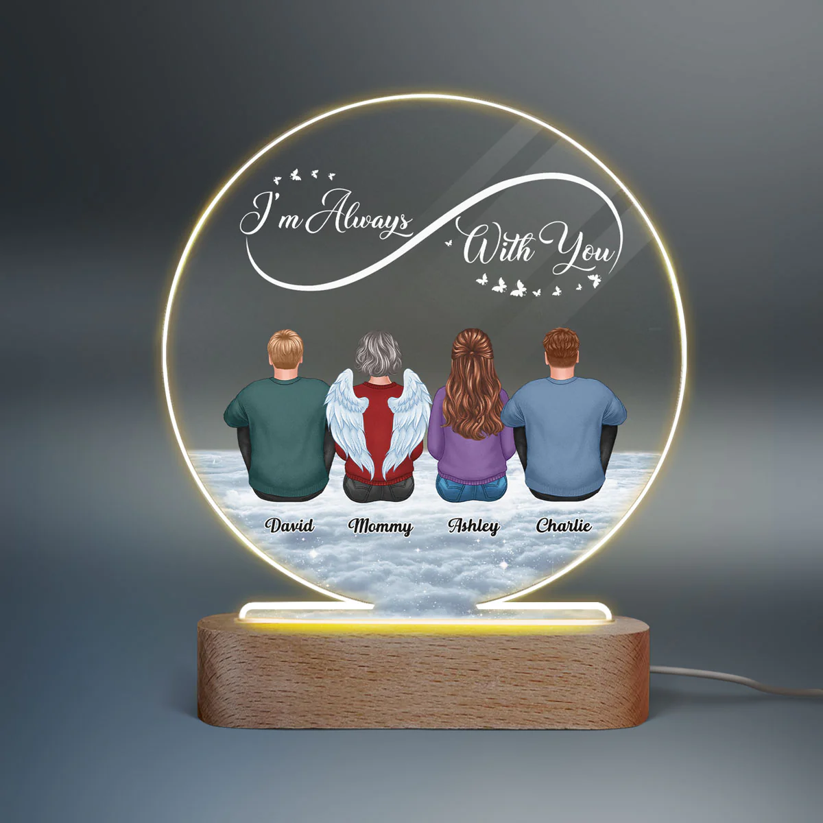 Infinity Always With You Family Memorial Remembrance Keepsake Personalized Circle Acrylic Plaque LED Lamp Night Light - Image 2