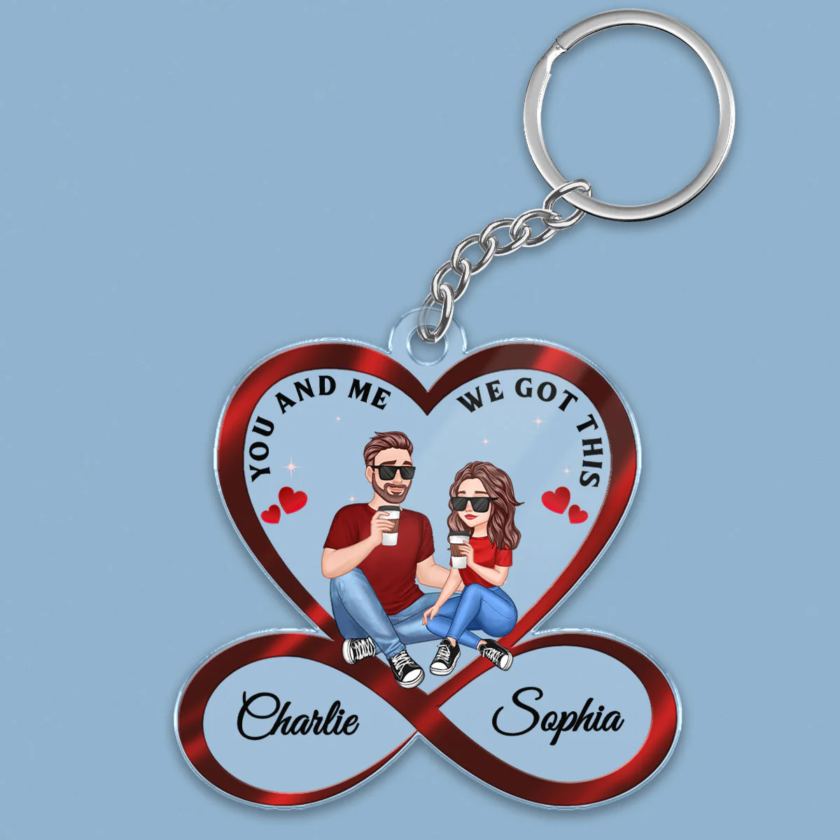 Infinity Heart Cartoon Couple Sitting Anniversary Gift For Him Gift For Her Personalized Acrylic Keychain - Image 2