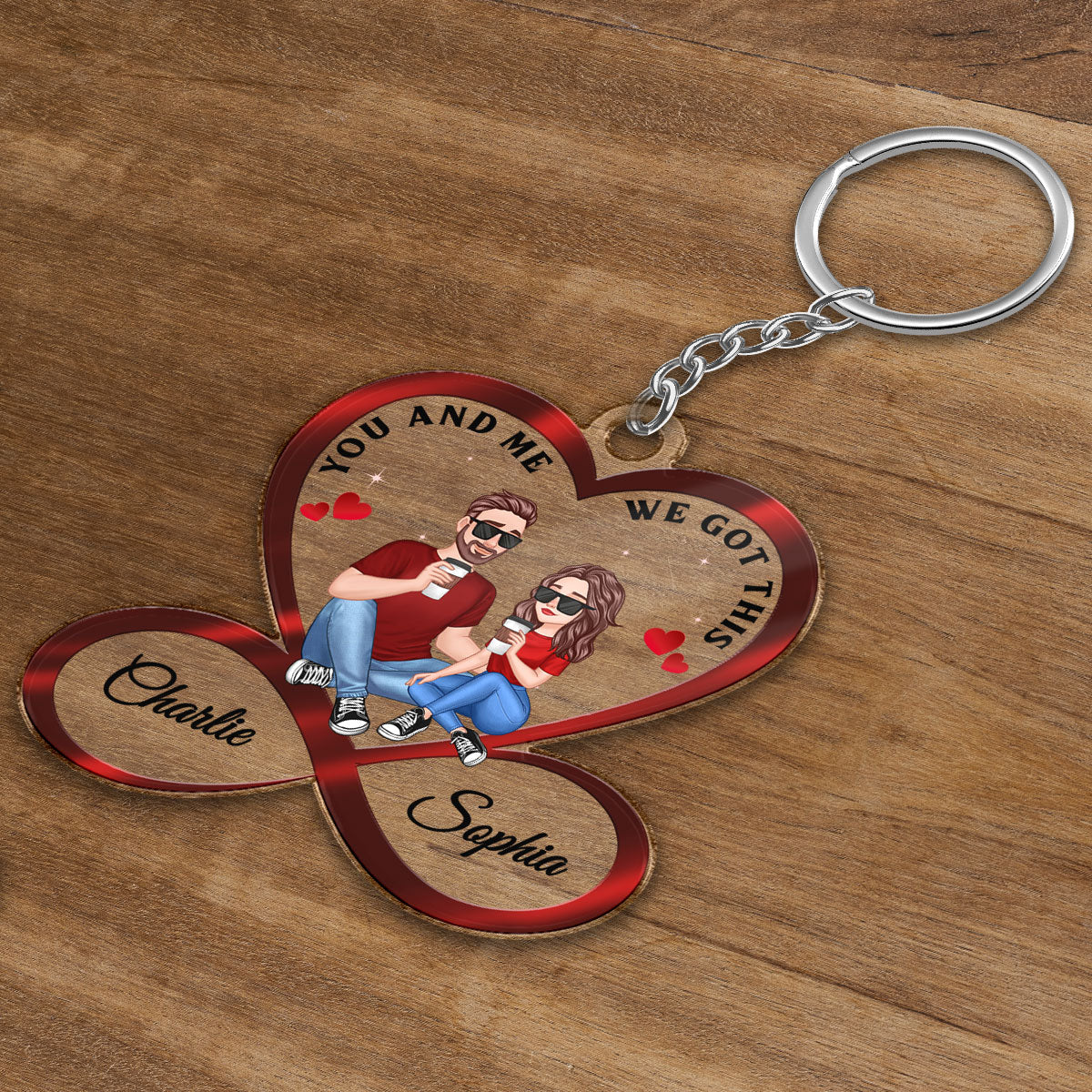 Infinity Heart Cartoon Couple Sitting Anniversary Gift For Him Gift For Her Personalized Acrylic Keychain - Image 3