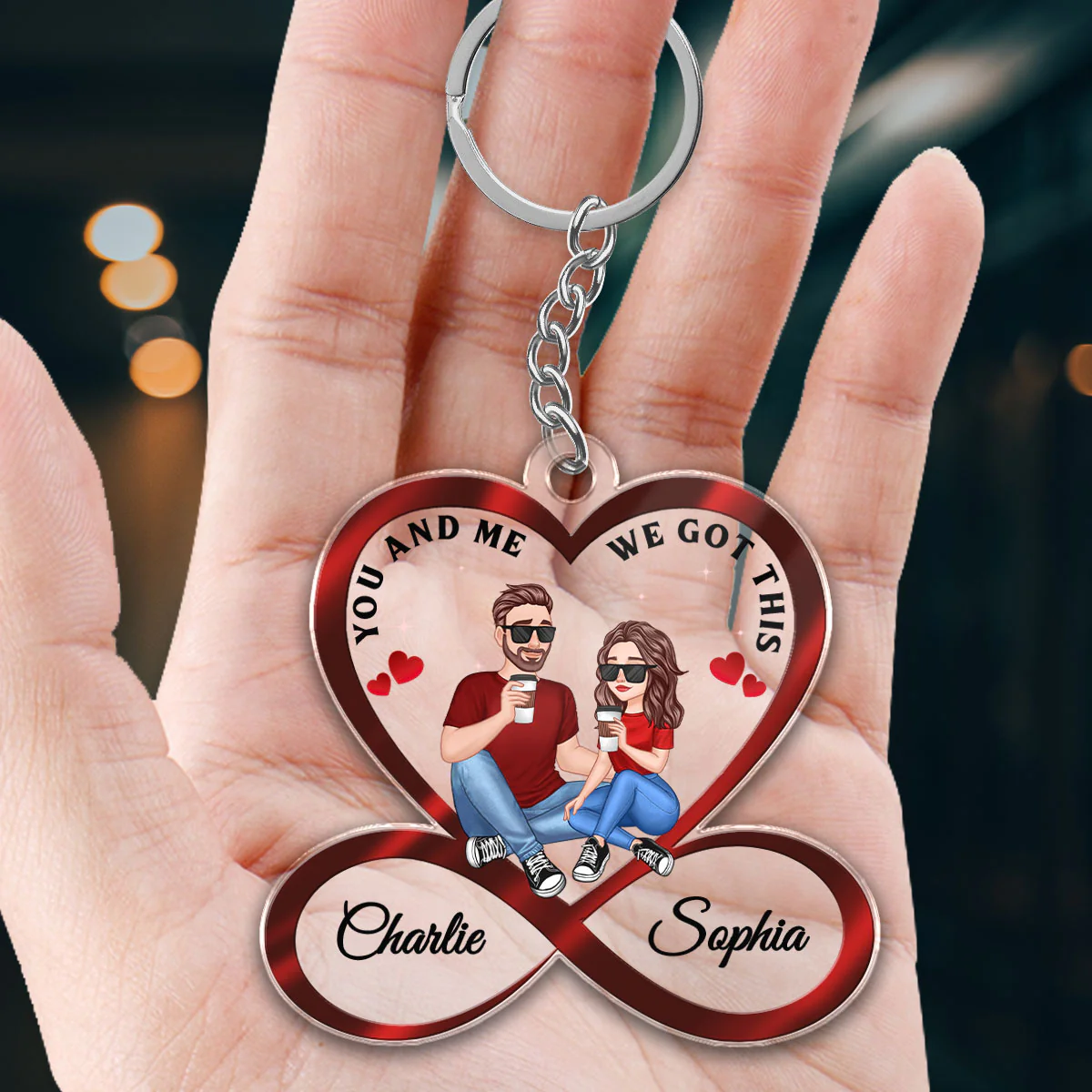 Infinity Heart Cartoon Couple Sitting Anniversary Gift For Him Gift For Her Personalized Acrylic Keychain - Image 4