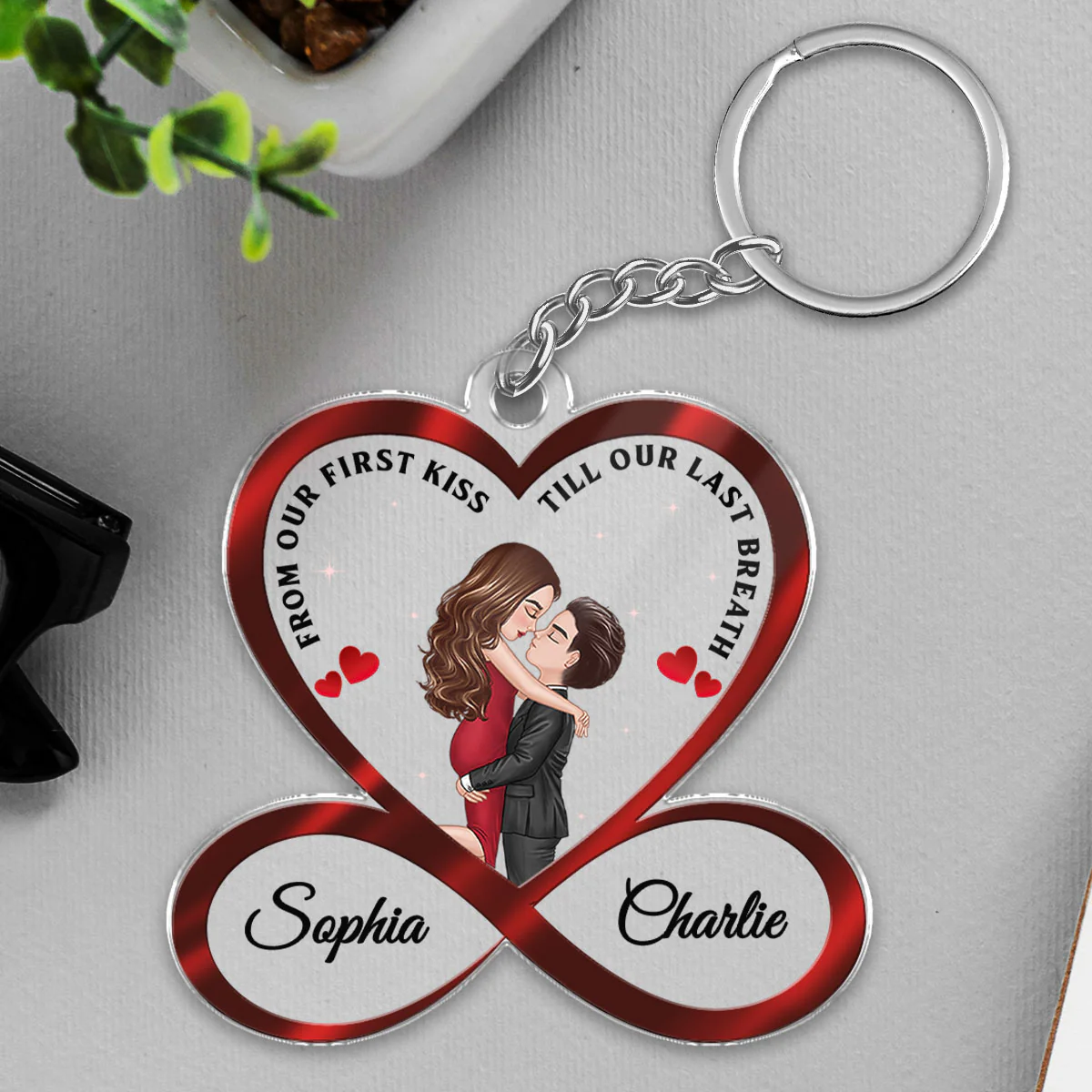 Infinity Heart Couple Hugging Kissing Anniversary Gift For Him Gift For Her Personalized Acrylic Keychain [Save 25% When Buy Set Of 2] - Image 5