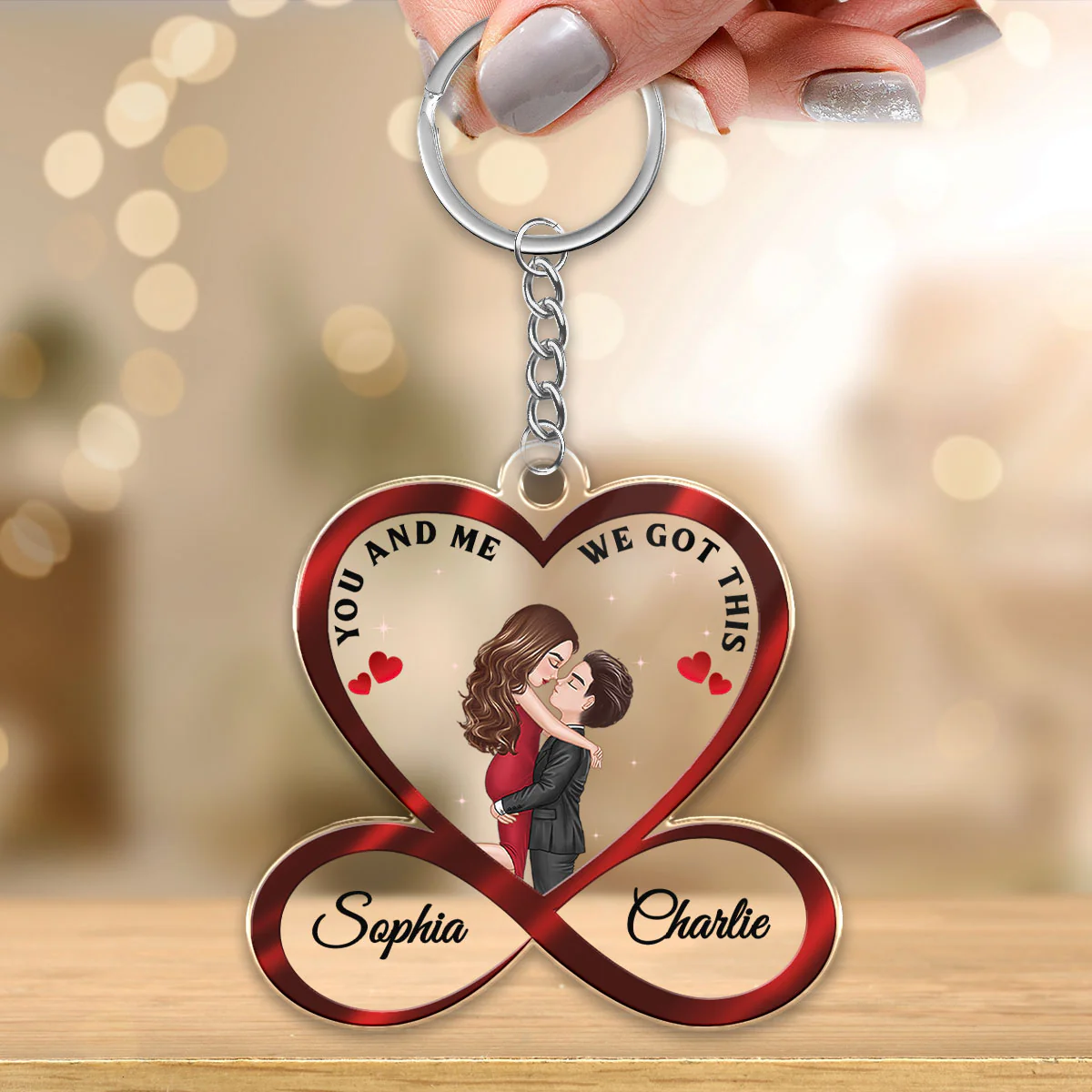 Infinity Heart Couple Hugging Kissing - Personalized Acrylic Keychain - Anniversary Gift For Him, Gift For Her