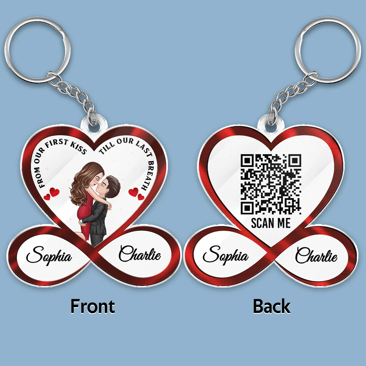 Infinity Heart Couple Hugging Kissing Scannable QR Code Song Anniversary Gift For Him Gift For Her Personalized Acrylic Keychain - Image 2