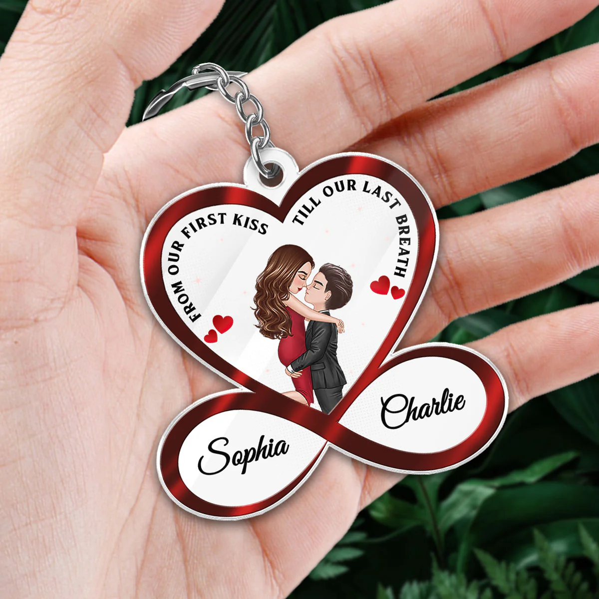 Infinity Heart Couple Hugging Kissing Scannable QR Code Song Anniversary Gift For Him Gift For Her Personalized Acrylic Keychain - Image 3