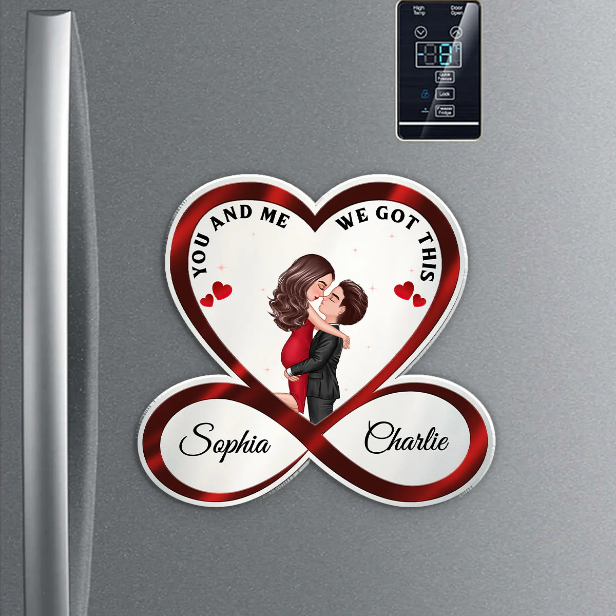 Infinity Heart Couple Hugging Kissing Valentine's Day, Anniversary Gift For Him Gift For Her Personalized Acrylic Fridge Magnet