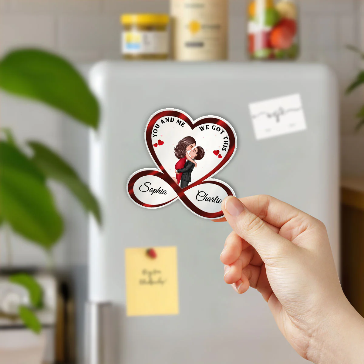 Infinity Heart Couple Hugging Kissing Valentine's Day, Anniversary Gift For Him Gift For Her Personalized Acrylic Fridge Magnet - Image 3