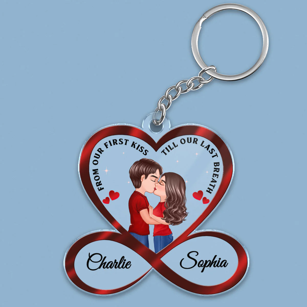 Infinity Heart Couple Kissing Anniversary Gift For Him Gift For Her Personalized Acrylic Keychain - Image 2